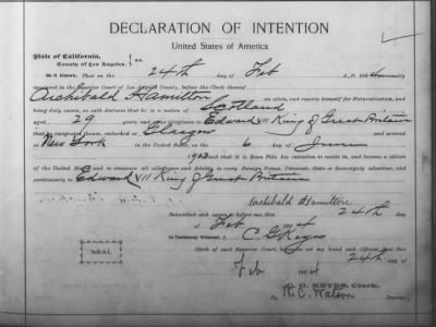 Thumbnail for Hamilton, Archibald > Declaration of Intention (1904)