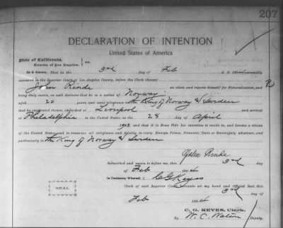 Thumbnail for Rinde, John > Declaration of Intention (1904)