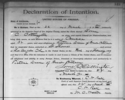 Thumbnail for Cottington, Lorne C > Declaration of Intention (1900)