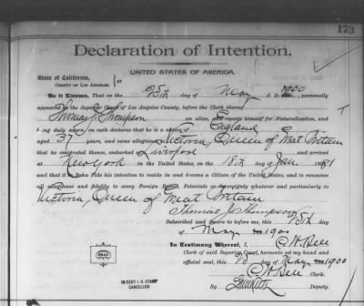 Thumbnail for Thompson, Thomas J > Declaration of Intention (1900)