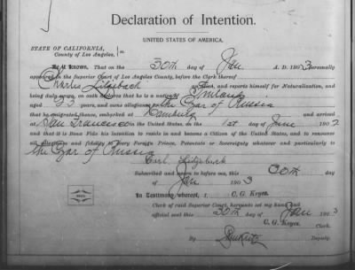 Thumbnail for Liljeback, Charles > Declaration of Intention (1903)