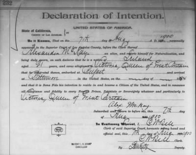 Thumbnail for McKay, Alexander > Declaration of Intention (1900)