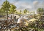 Thumbnail for The Battle of Antietam, by Kurz & Allison (1878), depicting the scene of action at Burnside's Bridge.png