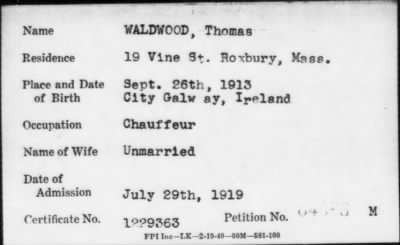 Thumbnail for 1919 > WALDWOOD, Thomas