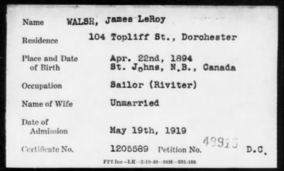 Thumbnail for 1919 > WALSH, James LeRoy