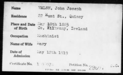 Thumbnail for 1919 > WALSH, John Joseph