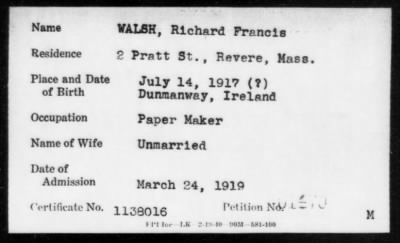 Thumbnail for 1919 > WALSH, Richard Francis