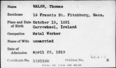 Thumbnail for 1919 > WALSH, Thomas