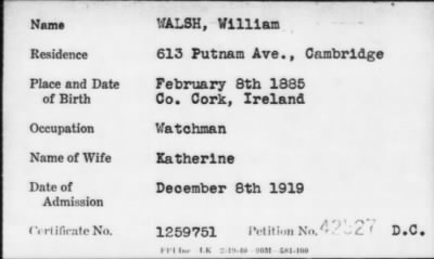 Thumbnail for 1919 > WALSH, William