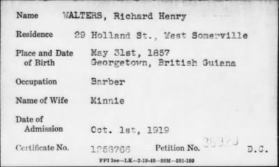 Thumbnail for 1919 > WALTERS, Richard Henry