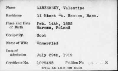 Thumbnail for 1919 > WARZEMSKY, Valentine