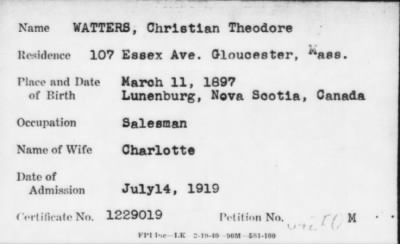 Thumbnail for 1919 > WATTERS, Christian Theodore