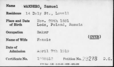 Thumbnail for 1919 > WAXBERG, Samuel