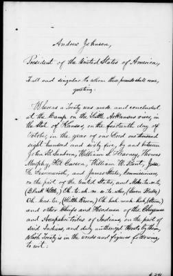 Oct. 10, 1865-Apr. 7, 1866 > 341 - Confederated Tribes of Arapaho and Cheyenne tribes of Indians at the Camp on the Little Arkansas River in the State of Kansas, October 14, 1865; and assent to amendments, November 10 and 19, 1866.