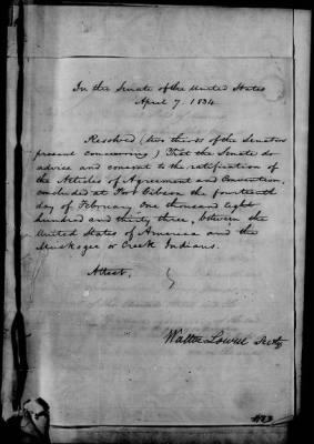 Thumbnail for Oct. 11, 1832-Dec. 17, 1834 > 182 - Cherokee Nation Dated Feb. 14, 1833 Ratified April 12, 1834.