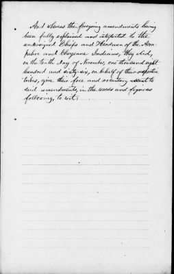 Thumbnail for Oct. 10, 1865-Apr. 7, 1866 > 341 - Confederated Tribes of Arapaho and Cheyenne tribes of Indians at the Camp on the Little Arkansas River in the State of Kansas, October 14, 1865; and assent to amendments, November 10 and 19, 1866.