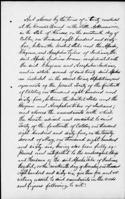 Oct. 10, 1865-Apr. 7, 1866 > 341 - Confederated Tribes of Arapaho and Cheyenne tribes of Indians at the Camp on the Little Arkansas River in the State of Kansas, October 14, 1865; and assent to amendments, November 10 and 19, 1866.