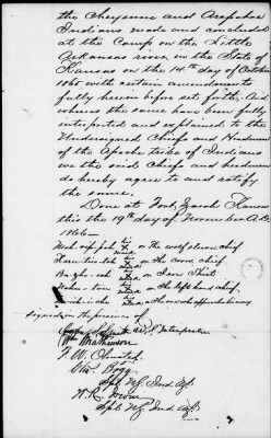 Thumbnail for Oct. 10, 1865-Apr. 7, 1866 > 341 - Confederated Tribes of Arapaho and Cheyenne tribes of Indians at the Camp on the Little Arkansas River in the State of Kansas, October 14, 1865; and assent to amendments, November 10 and 19, 1866.