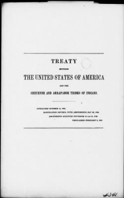 Oct. 10, 1865-Apr. 7, 1866 > 341 - Confederated Tribes of Arapaho and Cheyenne tribes of Indians at the Camp on the Little Arkansas River in the State of Kansas, October 14, 1865; and assent to amendments, November 10 and 19, 1866.