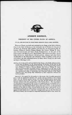 Thumbnail for Oct. 10, 1865-Apr. 7, 1866 > 341 - Confederated Tribes of Arapaho and Cheyenne tribes of Indians at the Camp on the Little Arkansas River in the State of Kansas, October 14, 1865; and assent to amendments, November 10 and 19, 1866.