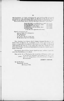 Thumbnail for Oct. 10, 1865-Apr. 7, 1866 > 341 - Confederated Tribes of Arapaho and Cheyenne tribes of Indians at the Camp on the Little Arkansas River in the State of Kansas, October 14, 1865; and assent to amendments, November 10 and 19, 1866.