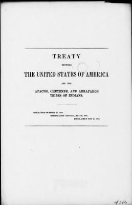 Oct. 10, 1865-Apr. 7, 1866 > 342 - Apache, Cheyenne and Arapaho Tribes of Indians at the Council Ground on the Little Arkansas River in the State of Kansas, October 17, 1865.