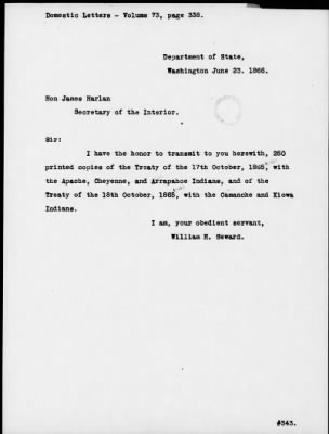 Oct. 10, 1865-Apr. 7, 1866 > 343 - Comanche and Kiowa Tribes of Indians at the Council Ground on the Little Arkansas River eight miles from the mouth of said river, in the State of Kansas; October 18, 1865.