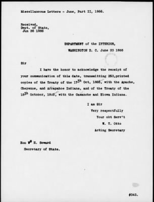Oct. 10, 1865-Apr. 7, 1866 > 343 - Comanche and Kiowa Tribes of Indians at the Council Ground on the Little Arkansas River eight miles from the mouth of said river, in the State of Kansas; October 18, 1865.