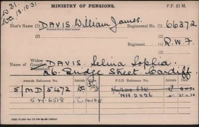 Thumbnail for 059/0250/DAV-DAV, Davis H-Davison F > Davis, William James (66372)