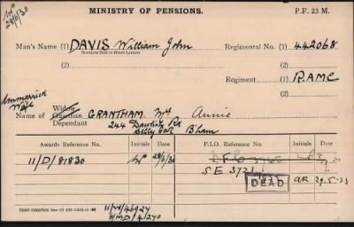 Thumbnail for 059/0250/DAV-DAV, Davis H-Davison F > Davis, William John (442068)