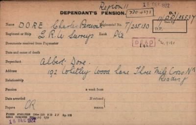 Thumbnail for 063/0272/DOR-DOU, Dorans C-Dougill W > Dore, Charles Percival (T/205130)