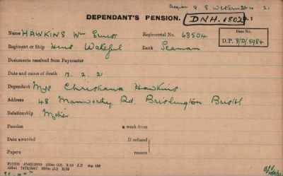 Thumbnail for 095/0424/HAW-HAW, Hawker HV-Hawkins F > Hawkins, Wm Ernest (63504)