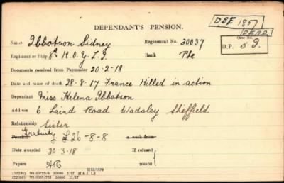 Thumbnail for 105/0483/HYL-ILO, Hyland A-Ilott W > Ibbotson, Sidney (30037)