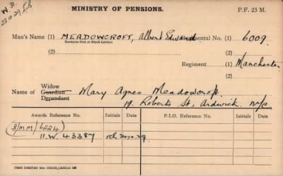 Thumbnail for 134/0639/MEA-MED, Meader A-Medler H > Meadowcroft, Albert Edward (6009)