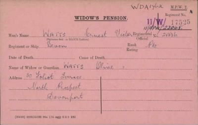 Thumbnail for 186/0981/WAT-WAX, Watts CA-Waxman M > Watts, Ernest Victor (21336)