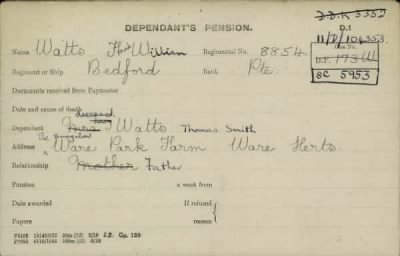 Thumbnail for 186/0981/WAT-WAX, Watts CA-Waxman M > Watts, Frank William (8854)