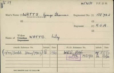 Thumbnail for 186/0981/WAT-WAX, Watts CA-Waxman M > Watts, George Thomas (188742)