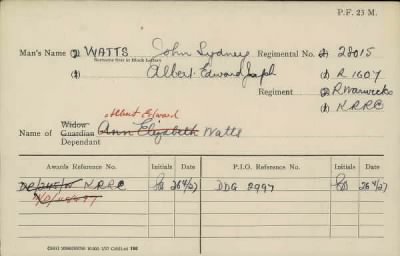 Thumbnail for 186/0981/WAT-WAX, Watts CA-Waxman M > Watts, Albert Edward Joseph (R 1607)