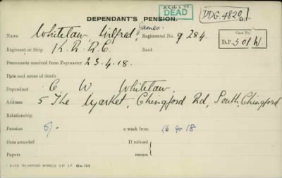 Thumbnail for 189/1000/WHI-WHI, Whitehouse J-Whiting D > Whitelaw, Wilfred James (9284)