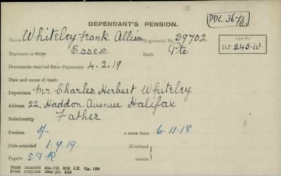 Thumbnail for 189/1000/WHI-WHI, Whitehouse J-Whiting D > Whiteley, Frank Allison (39702)