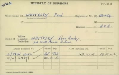 Thumbnail for 189/1000/WHI-WHI, Whitehouse J-Whiting D > Whiteley, Fred (114054)