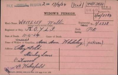 Thumbnail for 189/1000/WHI-WHI, Whitehouse J-Whiting D > Whiteley, Walter (3/2338)