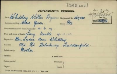 Thumbnail for 189/1000/WHI-WHI, Whitehouse J-Whiting D > Whiteley, Willie Dyson (267800)