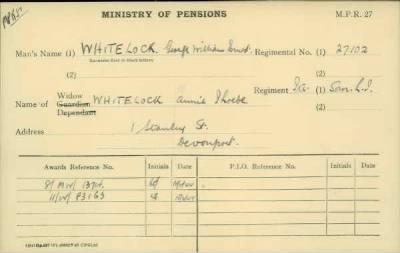 Thumbnail for 189/1000/WHI-WHI, Whitehouse J-Whiting D > Whitelock, George William Ernest (27102)