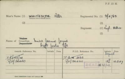 Thumbnail for 189/1000/WHI-WHI, Whitehouse J-Whiting D > Whiteside, Peter (S/4763)