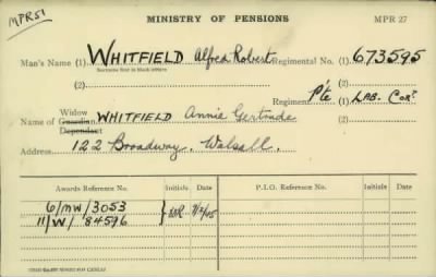 Thumbnail for 189/1000/WHI-WHI, Whitehouse J-Whiting D > Whitfield, Alfred Robert (673595)