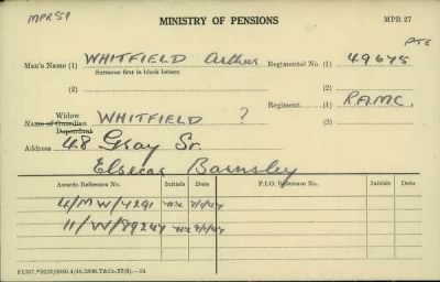 Thumbnail for 189/1000/WHI-WHI, Whitehouse J-Whiting D > Whitfield, Arthur (49675)