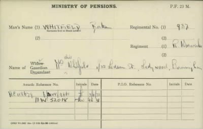 Thumbnail for 189/1000/WHI-WHI, Whitehouse J-Whiting D > Whitfield, Bertram (937)