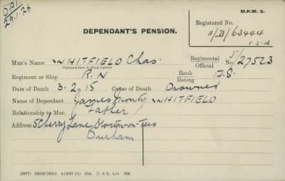 Thumbnail for 189/1000/WHI-WHI, Whitehouse J-Whiting D > Whitfield, Chas (J/27523)