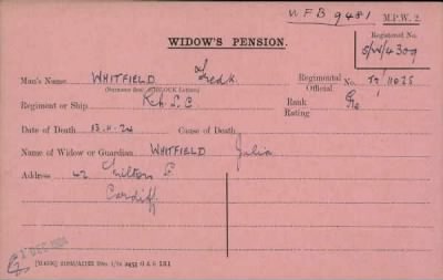 Thumbnail for 189/1000/WHI-WHI, Whitehouse J-Whiting D > Whitfield, Fredk (Tr/11025)